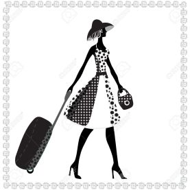 and-white-illustration-of-a-young-elegant-woman-with-luggage-summer-Stock-Vector